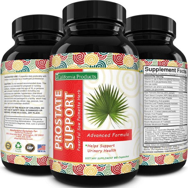 Prostate Support Prostate Supplement For Men A Natural Formula Saw Palmetto with Vitamin E, Amino Acids, Pygeum and 100% Pure and Reduce Symptoms of Frequent Urination & Hair Loss