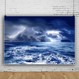 Renaiss Stormy Sea Backdrop for Photoshoot Adults Kids Portrait Dazzling Lightning Ocean Night Caribbean Sea Photography Background Birthday Nautical Pirate Themed Party Decor 10x8ft Photo Booth Props