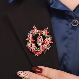 Rumtock Rhinestones Beads Dangle Bell Christmas Wreath Brooch Pin for Women Girls Unisex Bling Jewelry