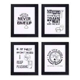 Bathroom Decor Wall Art Prints with Frames;Funny Bathroom Sign 8×10 inch set of 4 (Black and White) (B)