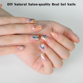 Semi Cured Gel Nail Strips Extra Long Salon-Quality Gel Nail Stickers Long Lasting Nail Wraps for Women Short Nails (Fantasy Quicksand P13)