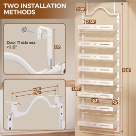 White 8-Tier Over The Door Pantry Organizer, Large 2 IN 1 Wall Mount or Hanging Pantry Door Organizer, Pantry Organization and Storage with Adjustable Basket, Door Spice Rack for Kitchen, Bathroom