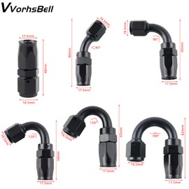 VVORHSBELL 6AN Hose End Fitting 90 Degree Swivel Aluminum Black Oil Fuel Gas Hose End Fitting