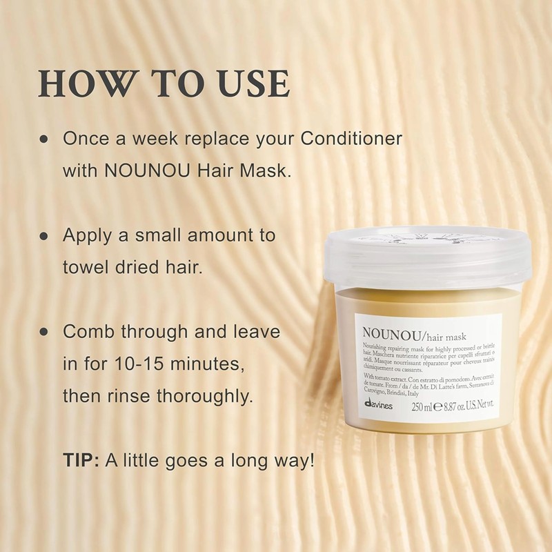 Davines NOUNOU Hair Mask, Repairing Untangling Action for Highly-Processed, Chemically