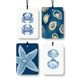 EKGJW Blue Ocean Beach Cologne Car Air Freshener 4 Pcs, Coastal Crab Oyster Starfish Seashell Hanging Air Freshener for Cars Bathroom Dorm Books Decor, Beachy Accessories Gifts for Women Girls