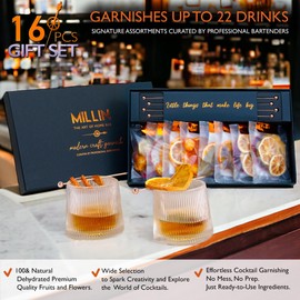 MILLIN GOURMET GARNISH GIFT SET with COCKTAIL PICKS I 100% Natural Dehydrated fruits I Professional Bartenders Men Women Corporate Liquor Holiday Unique Gift -Medium (35 slices + 8 picks)