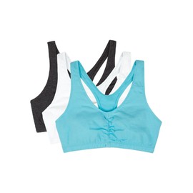 Fruit of the Loom Women's Adjustable Shirred Front Racerback Sports Bra, Turquoise/White/Charcoal, 36
