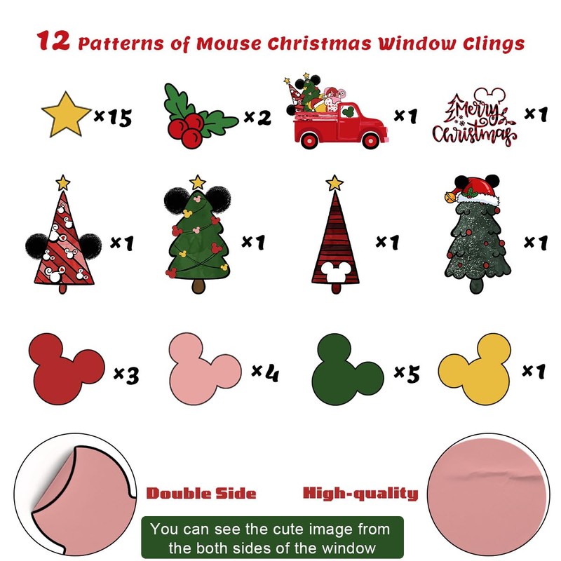 87pcs Christmas Mouse Window Clings Mouse Christmas Decorations Christmas Tree