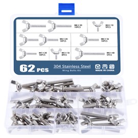 OCR 62 Pcs 7 Sizes Wing Screws Assortment Kit, Stainless Steel Butterfly Screws Thumb Screws Mounting Hardware Fitting Fastenings, M4 M5 M6 Metric Wing Bolt