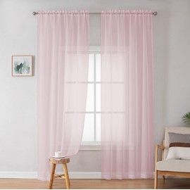 OWEINE Sheer Curtains 84 Inches Long 2 Panels Set, Rod Pocket Fimly Voile Solid Blush Window Curtain Panels for Living Room Bedroom, Soft Voile Sheer Curtains & Drapes, Total 84 Inches Width