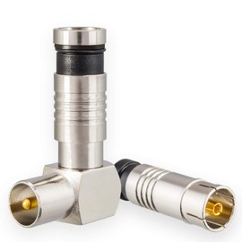 Antennenstecker Set 5X Stecker (Winkel) & 5X Buchse (Gerade) für Kabelfensehen DVB-C Radio DVB-T2 TV IEC (männlich + weiblich) Kompressionsstecker Veredelt für Antennenkabel Kabel BK Anlagen 90° Grad