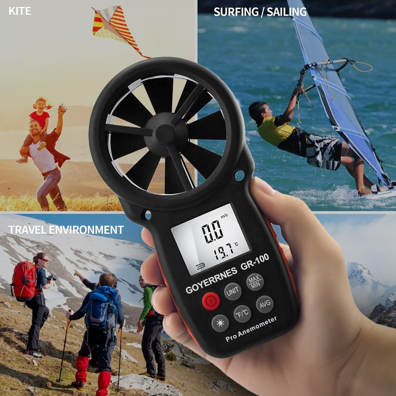GOYERRNES Handheld Anemometer, Digital Wind Speed CFM Meter Gauge, Air