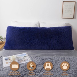 MEGO Shaggy Plush Body Pillow Cover, Faux Fur Fluffy Body Pillowcase, 20x54 Boho Fuzzy Full Body Pillow Case, Furry Long Big Throw Pillow Sham with Zipper for Home Bedding Couch Living Room Royal Blue