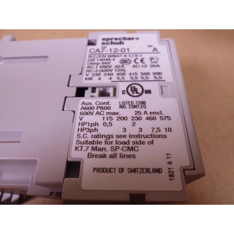 SPRECHER & SCHUH CA7-12-01-120 Contactor 1N.C. Aux 3P 120V 12A