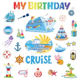 26 Pcs Birthday Cruise Door Decorations Magnetic, Funny Cruise Ship Sea Navigation Door Magnets Stickers Cruise Door Decor for Cabin Door Fridge Car Accessories Carnival Birthday Party Supplies