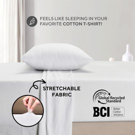 Sleepdown Jersey Knit Full Size Sheets | T-Shirt Cotton Blend Super Soft Breathable Jersey Sheets Full Size Bed | Stretchy Comfy Extra Deep Pocket All Season Jersey Full Size Bed Sheets (White)