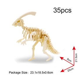 Georgie Porgy Wooden 3D Puzzle Collection Puzzle Model Kit Building Kit Wooden Craft Children's Puzzle Toy Pack 3 (Parasaurolophus Apatosaurus Triceratops)