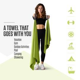 VENTURE 4TH Quick Dry Towel. Microfiber Travel Towel Ideal for Camping, Hiking, Backpacking, Gym. Lightweight & Fast Drying Travel Towels for Body. Compact & Easy to Pack - Lime Large