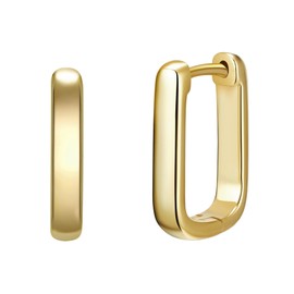 Glanzstücke München Women's Creole Earrings Square 925 Sterling Silver Yellow Gold-Plated Silver Hoop Earrings Rectangular Gold, Sterling Silver