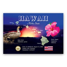 HAWAII MAP postcard set of 20 identical postcards. HI state map post cards. Made in USA.