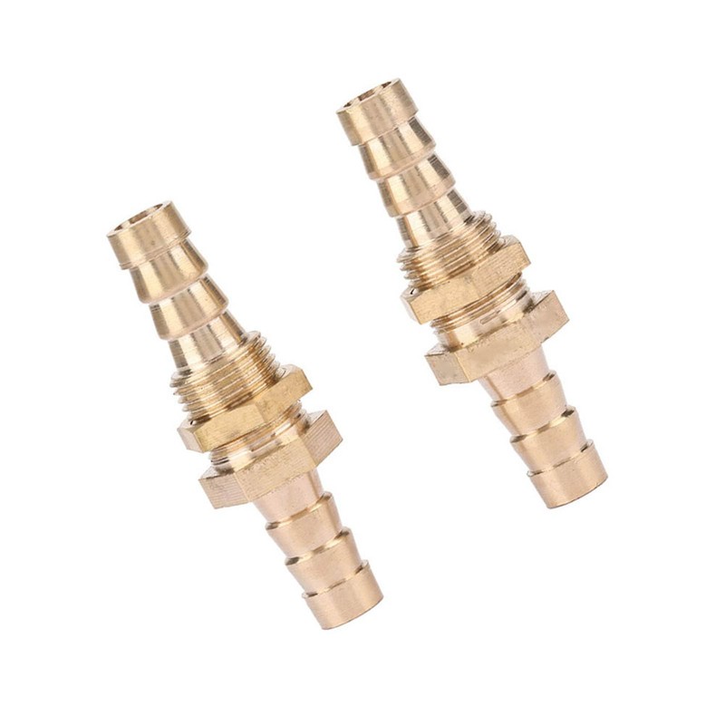 2 Pcs Brass Straight Barbed Hose Fitting Bulkhead Coupler Connector