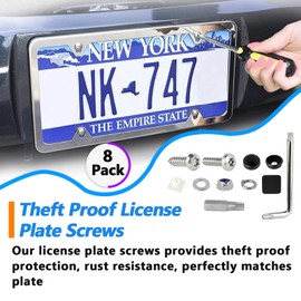 Juego de 8 tornillos para matrícula de coche, tornillos de acero inoxidable a prueba de robos, juego de tornillos de seguridad de 1/4 pulgadas (M6), cierres de tornillos de matrícula con tapas