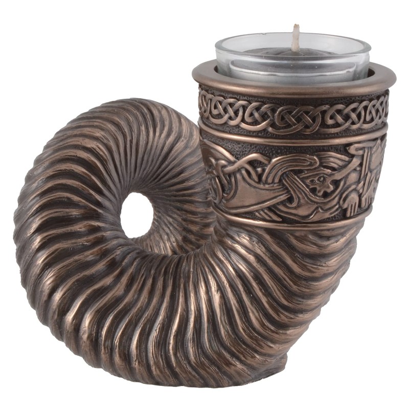 Veronese Germanic Tea Light Holder Ram's Horn Bronzed