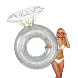 Zeraty Thickened Inflatable Pool Floats Diamond Rings for Adults, Glitter Bachelorette Party Wedding Decorations Bridal Shower Gifts, Engagement Photo Props, Swim Tubes Pool Lounging Supports 265 lbs