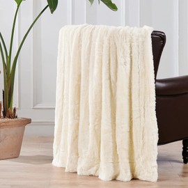 BYTIDE Super Soft Double Sides Fluffy Faux Fur Lightweight Throw Blankets, Plush Warm Cozy Fuzzy Luxury Blanket for Couch Sofa Chair Bed Cover, 70" x 80", Antique White