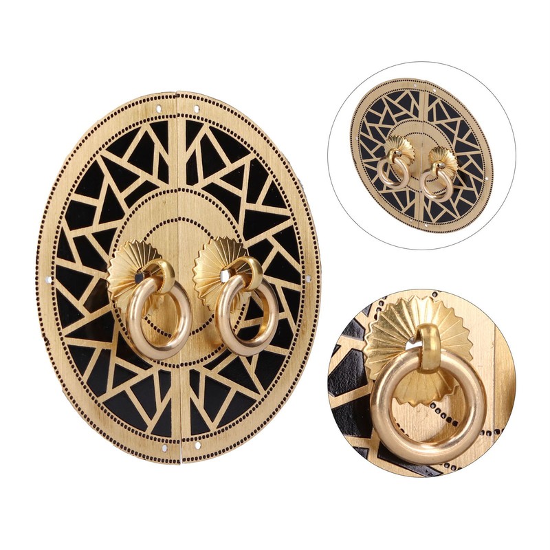 Chinese Antique Cabinet Handle Brass Circular Plaid Bookcase Knob for