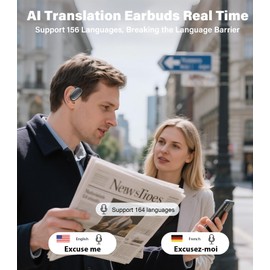Vilupvie 156 Languages Real-Time Translation Earbuds, 0.5s Instant AI Voice Translator with 60H Playtime, Open-Ear Bluetooth Headphones, Zero Subscription Fee for Business, Travel & Learning