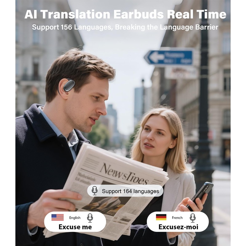 Vilupvie 156 Languages Real-Time Translation Earbuds, 0.5s Instant AI Voice
