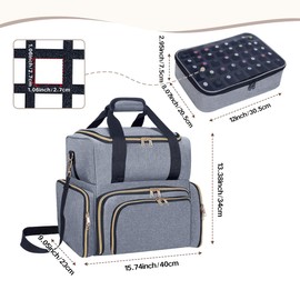 YAHOURWAT Nail Polish Organizer Case 80 Bottles(15ml/0.5fl.oz) Large Capacity Travel Storage Box with 2 Detachable Bags for Women's Nail Tools Essential Oils and Cosmetics Sets Grey