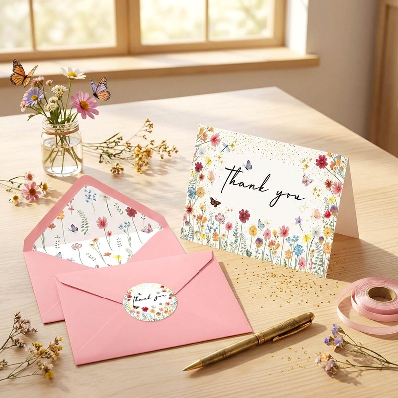 Yuzioey 50 Pack Wildflower Thank You Cards, 4x6 Wildflower Thank