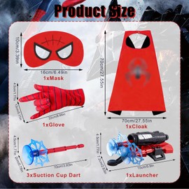 Pianocean Spider Web Shooter for Kids, Hero Launcher Wrist Toy Set with Gloves Super Cape Spider mask and Spider Launcher with 3 Sucker Bullets for Boys Girls Gift Educational Toy