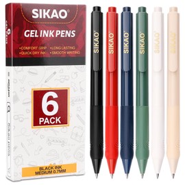 Sikao Gel Pens Black Ink, Gel Ink Rollerball Pens Multipack, Fine Point Smooth Writing Pens 0.7mm, Super Soft Grip Quick Dry Gel Ink Ballpoint Pens, Click Retractable Pens, School Office (6 Pack)