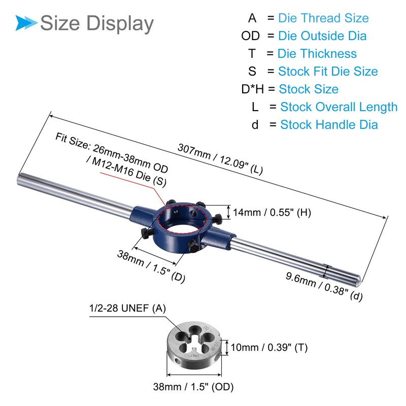 CoCud Die Stock Handle Set, 1/2-28 UNEF Thread Die &