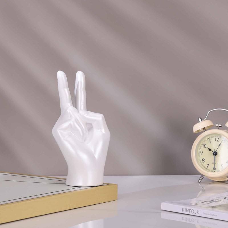 White Peace Sign Decor Creative Hand Sculpture Cool Desk Decor