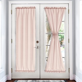 Melodieux Semi Sheer French Door Curtains 72 Inches Long, Linen Look Rod Pocket Privacy Drapes for Patio Sliding Glass Door Window, Light Pink, 52 by 72 Inch, 2 Panels