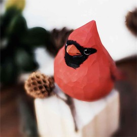 ShaoAngDuoMi Small Carved Wooden Northern Cardinal Figurines, Handmade Male Cardinal Sculpture Craft Set, 3.9" L Cute Red Bird Statues Home Decor Art Carving Work (Red)