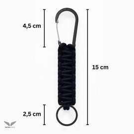 Patch Force - Paracord Lanyard with Carabiner and Key Ring for Police, Fire Brigade, Outdoor, Camping, Car, Motorcycle or Hiking/Keychain Lanyard for Men, Women or Children, black