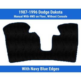 Navy Blue Edge Custom Fit Front Carpet Floor Mat, Black, Compatible with Dodge Dakota Manual with 4WD on Floor, Without Console 1996 1995 1994 1993 1992 1991 1990 1989 1988 1987