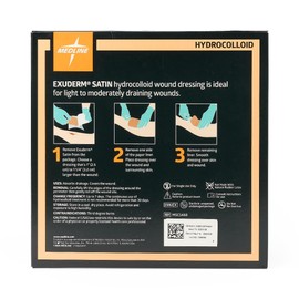 Medline Exuderm Satin Hydrocolloid Wound Dressings, 8 Inches x 8 Inches Sacral, Tapered Edge, Smooth Satin Backing, Box of 5 Each