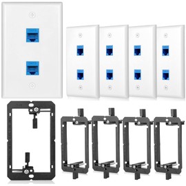 5 Pack Ethernet Wall Plate 2 Port Cat6 Outlet Jack RJ45 Keystone Coupler Female to Female 2Port with Low Voltage Mounting Bracket Network Cables Inline Wires Connector Double Blue