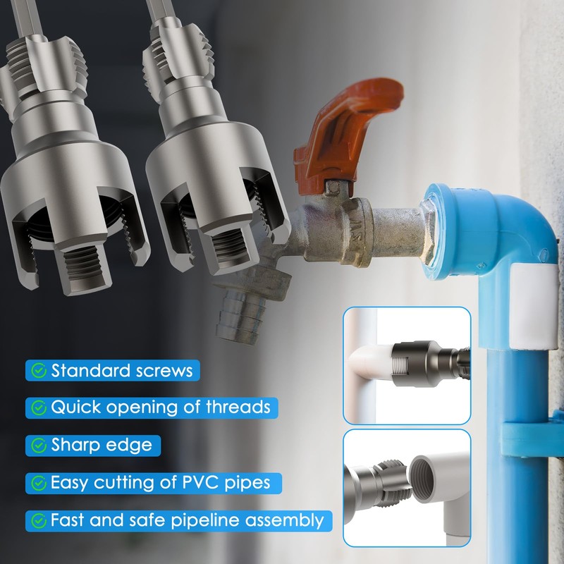 Integrated Internal & External Pipe Threading Tool, 2PCS, PVC Pipe