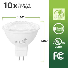 Bioluz LED 10 Pack MR16 LED Bulb 50W Halogen Replacement Non-Dimmable 7w 3000K 12v AC/DC UL Listed Pack of 10