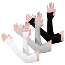 ccHuDE 3 Pairs Summer UV Protection Arm Sleeves Compression Cooling Sun Sleeves Sun Protector Arm Sleeves Long Sleeves to Cover Arms with Thumb Holes