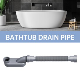 Low Profile Flexible Bathtub Shower Drain Pipe Kit - Flat P Trap for Freestanding Tub, 1 1/2 or 1 1/4 Inch(Gray)