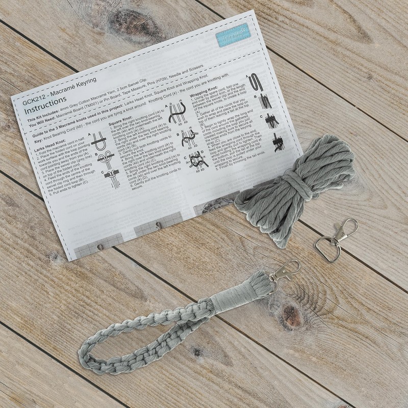 Trimits Make Your Own Macramé Decoration Kit, Silver Grey Keyring