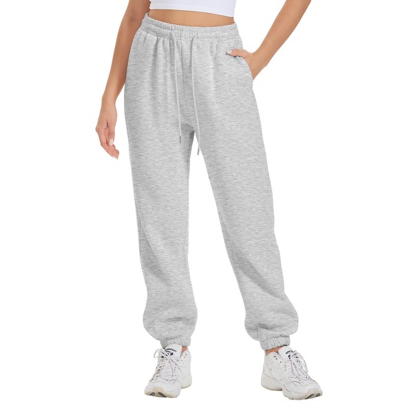 ATHMILE Joggers for Women Sweatpants with Pockets Fleece Lined Baggy Cargo Work Yoga Lounge Snow Maternity Pajama Pants High Waisted Fall Fashion Grey